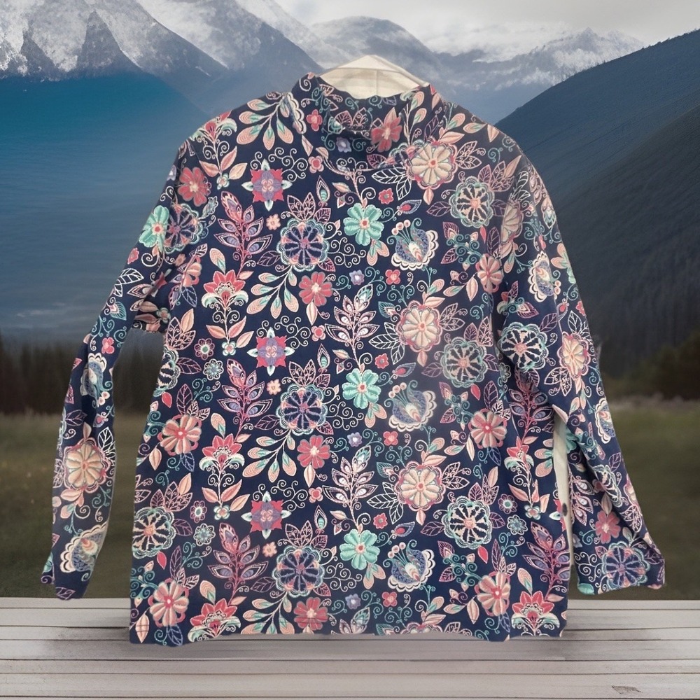 Blair Shirt Womens XL Blue Floral Paisley Long Sleeve Cowl Neck Pullover Top